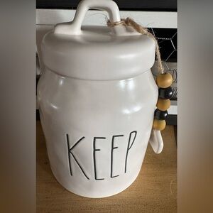 Rae Dunn White Ceramic “ KEEP “ Storage Jar with Lid